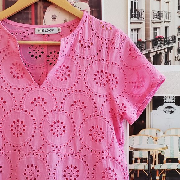 Misslook Pink Eyelet Midi Lace Dress (Cover-up) - Picture 3 of 8